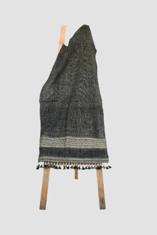 Handwoven Vintage Bhujodi Bed Throw Textured Black - 24" x 80"