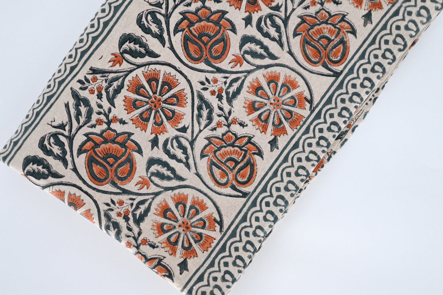 Salmon Floral Block Print Tablecloth