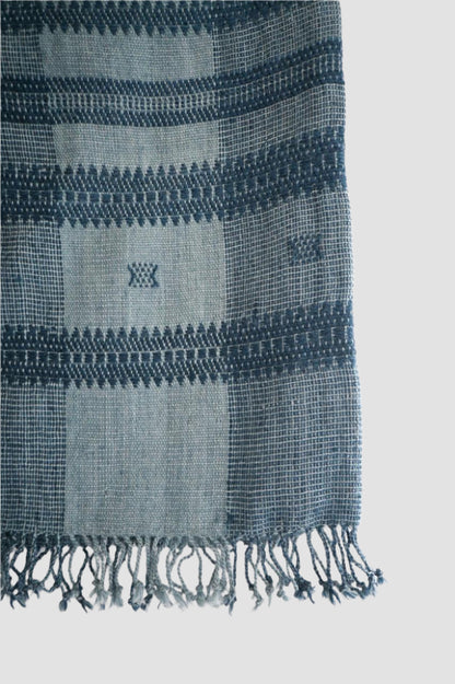 Handwoven Vintage Bhujodi Bed Throw -Slate Blue - 54" x 102"