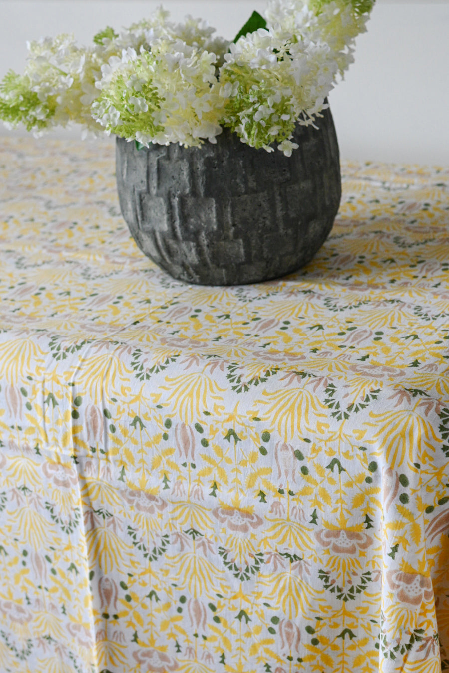 Citrine Floral Block Print Tablecloth