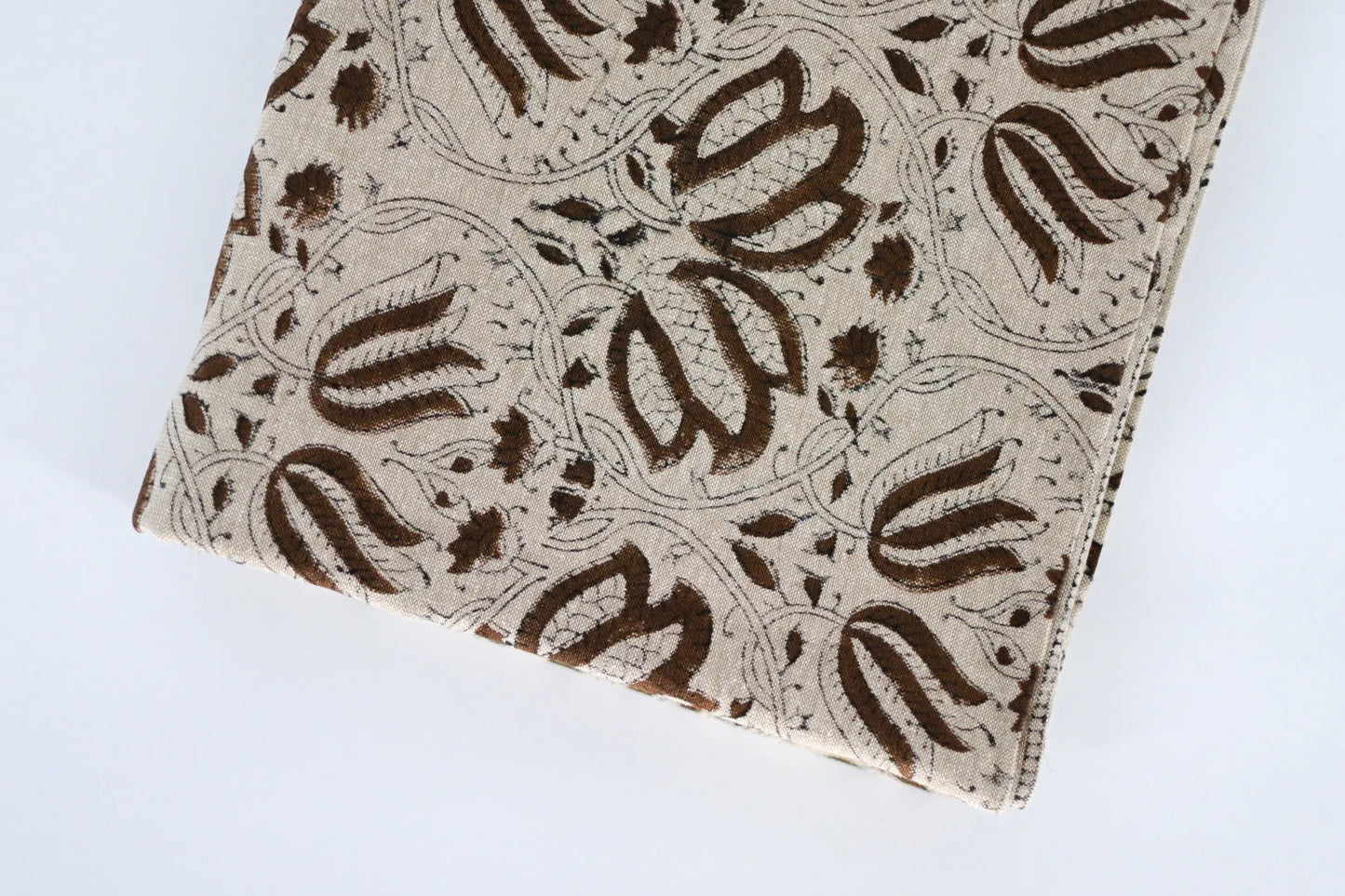 Brown Floral Block Print Tablecloth