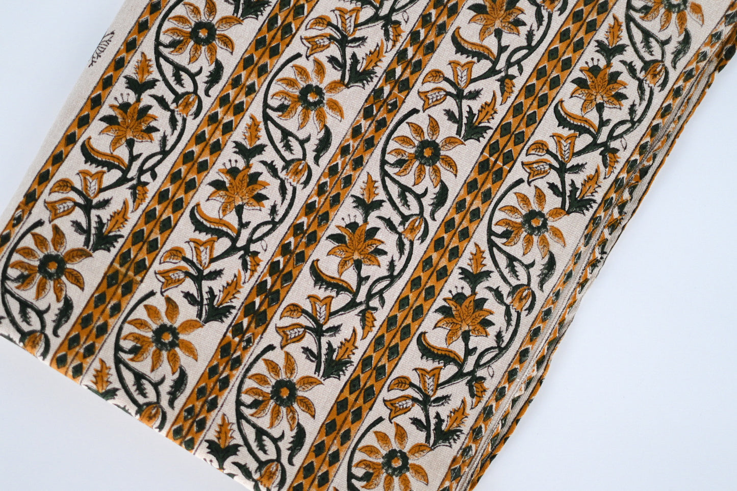 Orange Floral Block Print Tablecloth