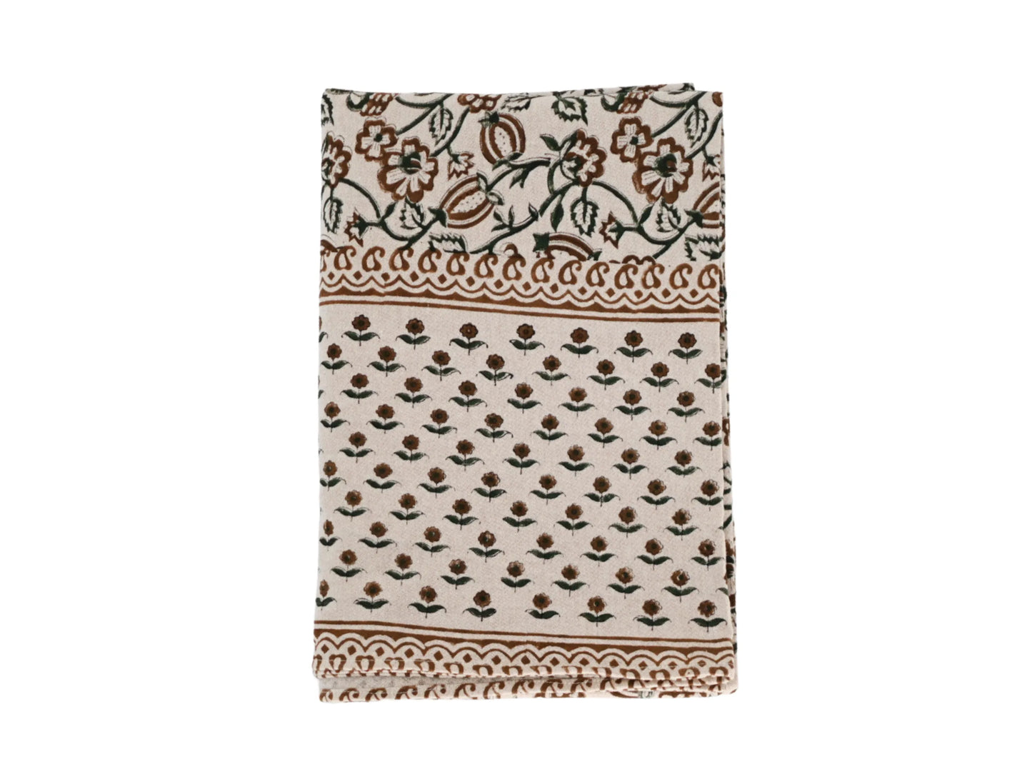 Earth Tones Floral Block Print Tablecloth