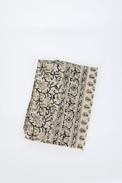 Charcoal Floral Block Print Tablecloth