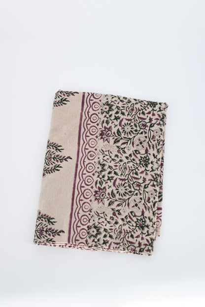 Purple Floral Block Print Tablecloth