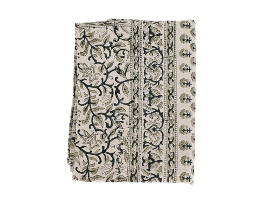 Charcoal Floral Block Print Tablecloth