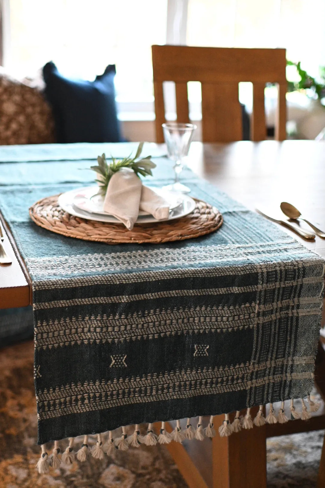 Bhujodi Table Runner - Dark Chambray - Maple Village Lane