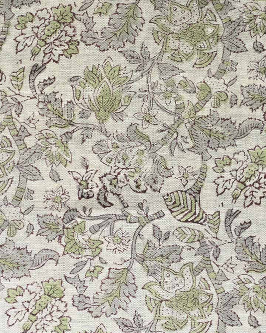 Blak Hand Block Printed Linen Fabric