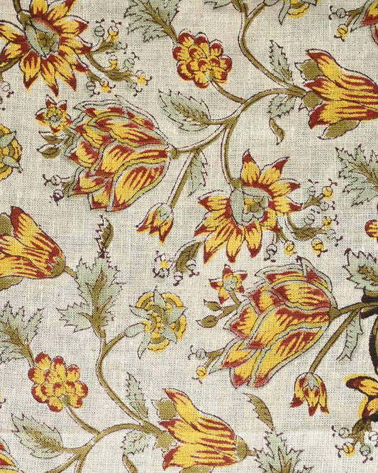 Vela Hand Block Printed Linen Fabric