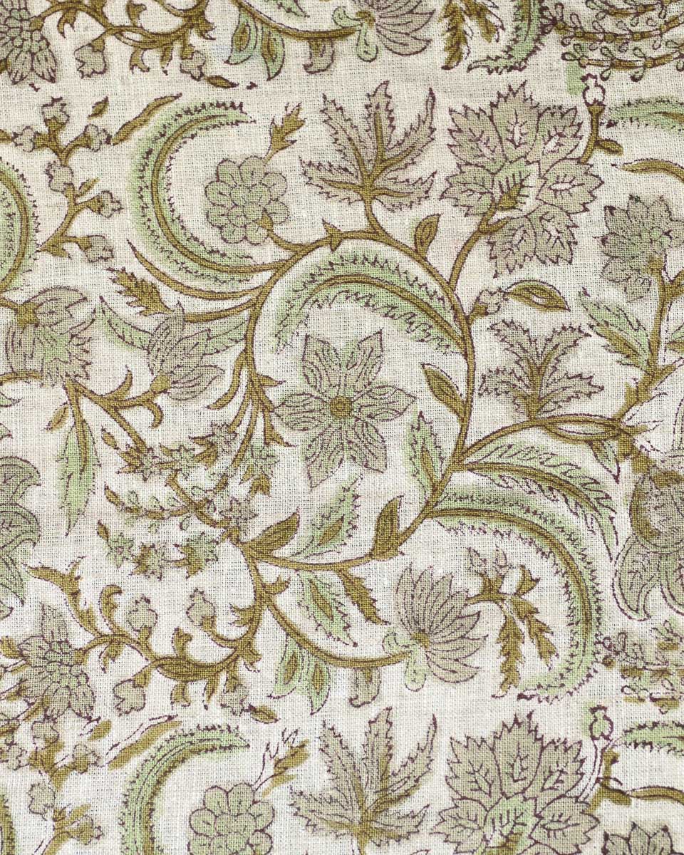 Grace Hand Block Printed Linen Fabric
