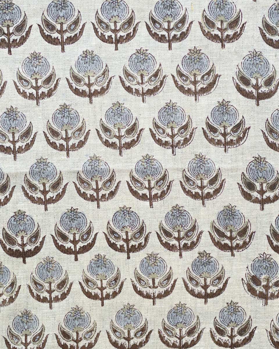 Paisley Hand Block Printed Linen Fabric