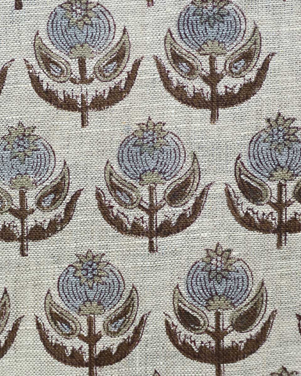 Paisley Hand Block Printed Linen Fabric