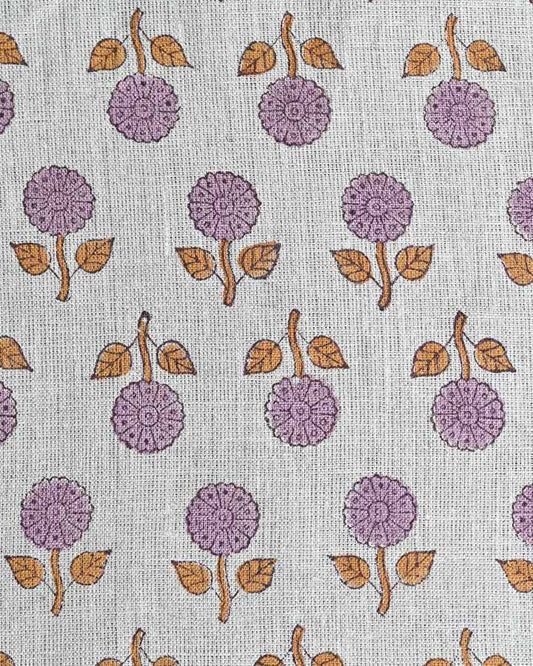 Rose Hand Block Printed Linen Fabric