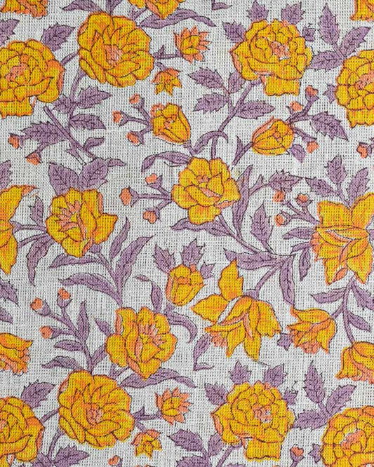 Lily Hand Block Printed Linen Fabric