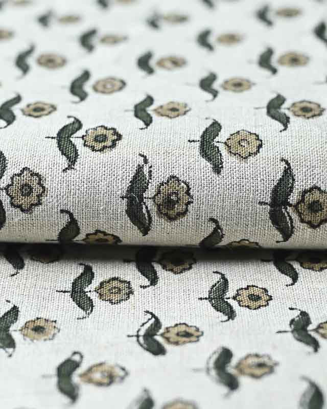 Zinni Handloom Block Print Linen Fabric