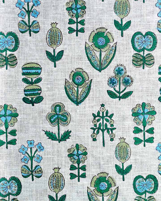 Iris Hand Block Printed Linen Fabric