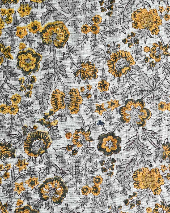 Sweet Pea Hand Block Printed Linen Fabric