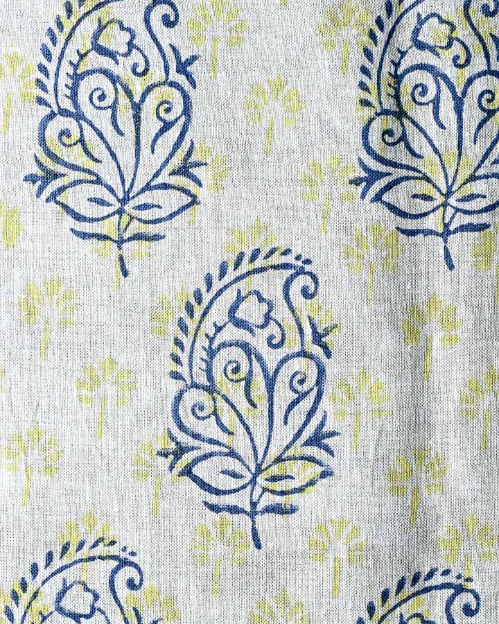 Ranunculus Hand Block Printed Linen Fabric