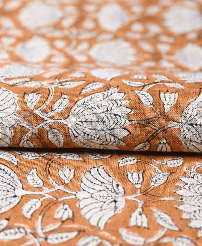 Tulip Flower Block Print Upholstery Fabric