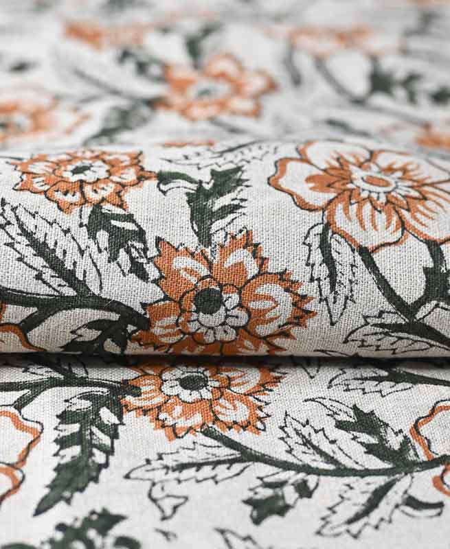 Shelby Hand Block Printed Linen Upholstery Fabric