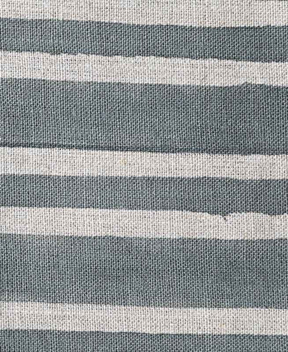 Natural Block Multistripes Heavy Linen Fabric for Upholstery - Teal Blue