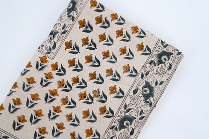 Orange and Gray Floral Block Print Tablecloth