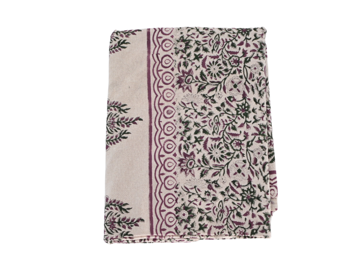 Purple Floral Block Print Tablecloth