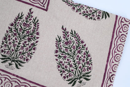 Purple Floral Block Print Tablecloth