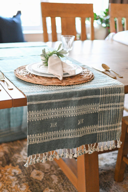 Bhujodi Table Runner - Blue Gray