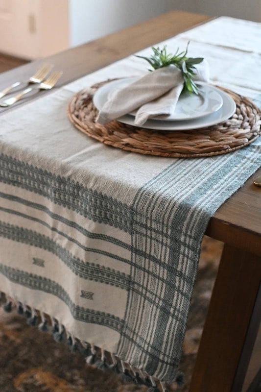 Bhujodi Table Runner - Blue and Cream - Maple Village Lane