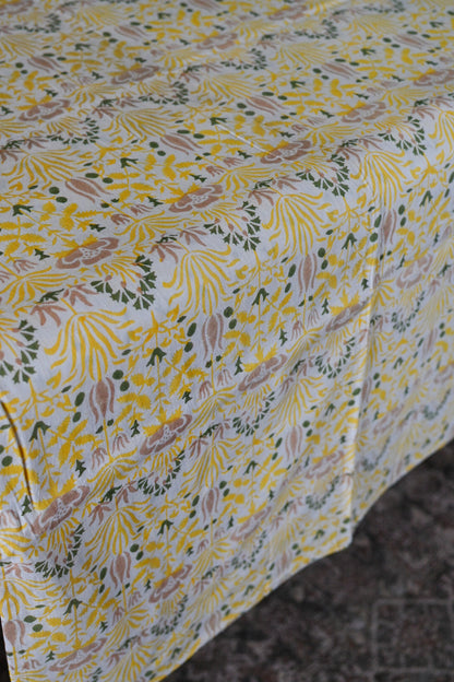 Citrine Floral Block Print Tablecloth