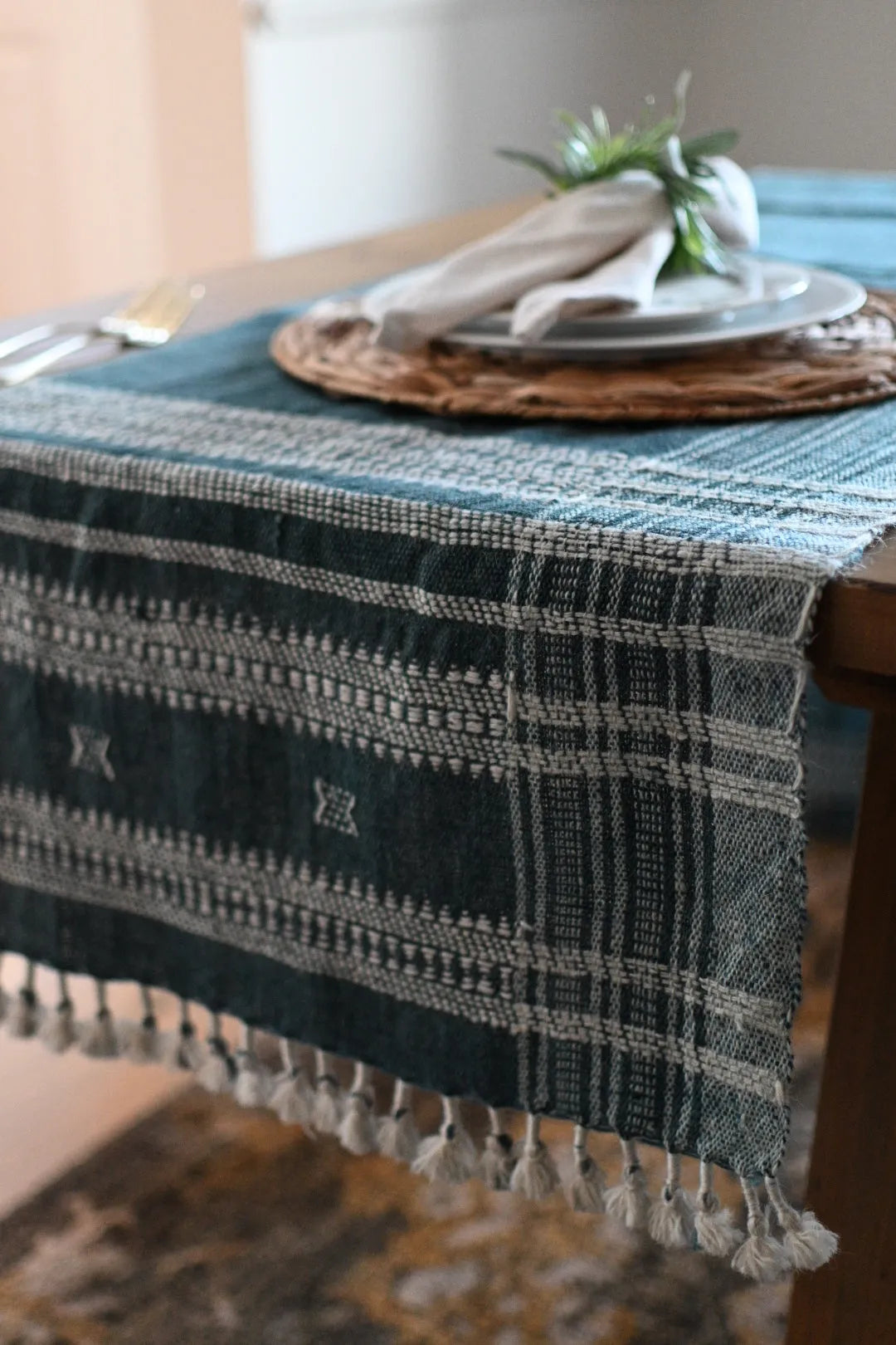 Bhujodi Table Runner - Dark Chambray - Maple Village Lane