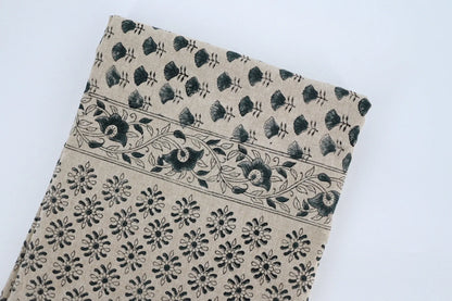 Blue Gray Floral Block Print Tablecloth