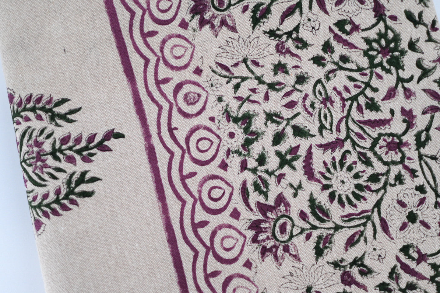 Purple Floral Block Print Tablecloth