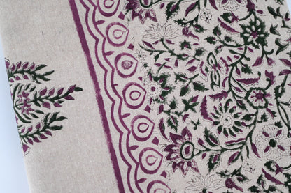 Purple Floral Block Print Tablecloth