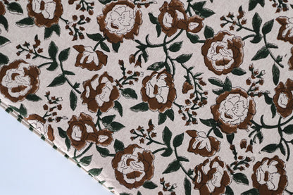 Brown and Green Floral Block Print Tablecloth