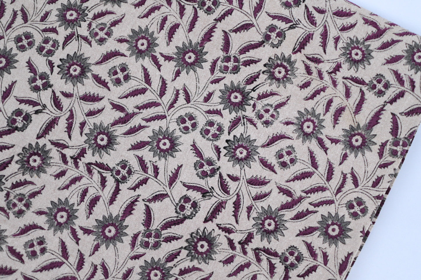 Purple and Gray Floral Block Print Tablecloth