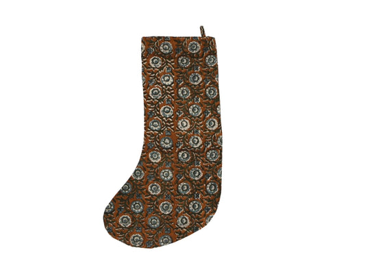 Earth Tones Floral Block Print Stocking - Maple Village Lane