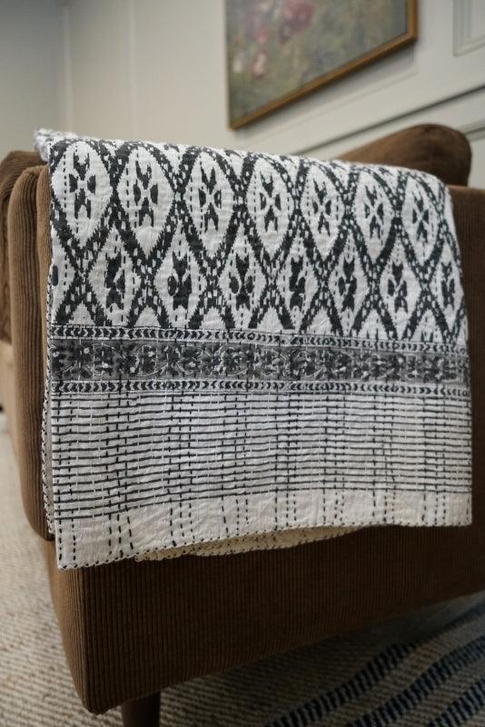 Emily Kantha Block Print Throw Blanket - Maple Village Lane