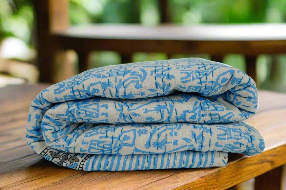 Molli Hand Stitched Reversible Kantha Quilt - Maple Village Lane