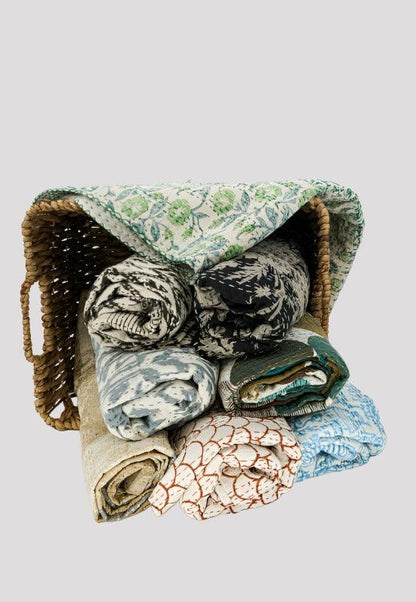 Nikki Kantha Block Print Throw Blanket - Maple Village Lane