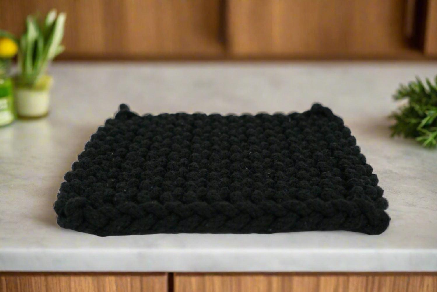 Cotton Crocheted Pot Holder/Trivet - Black - Maple Village Lane