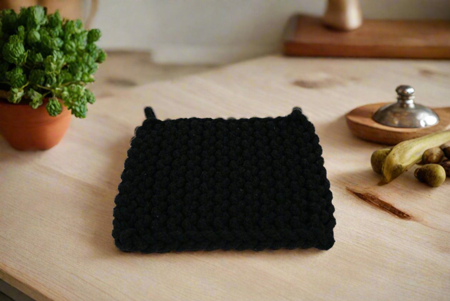 Cotton Crocheted Pot Holder/Trivet - Black - Maple Village Lane