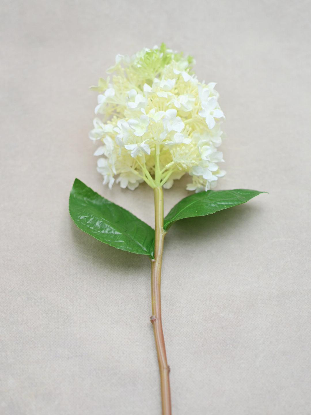 Faux White and Green Hydrangea Stem - Maple Village Lane