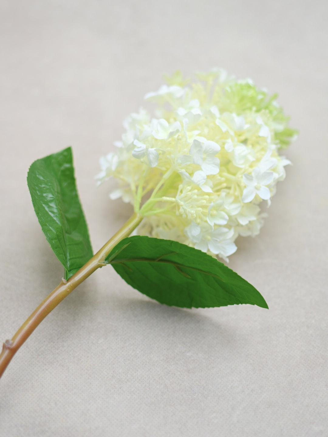 Faux White and Green Hydrangea Stem - Maple Village Lane