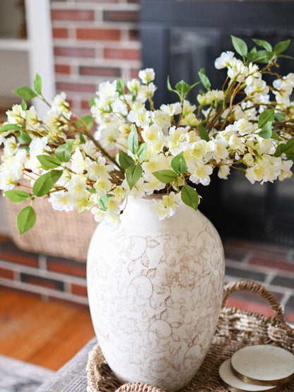 Faux White Blossom Stem - Maple Village Lane