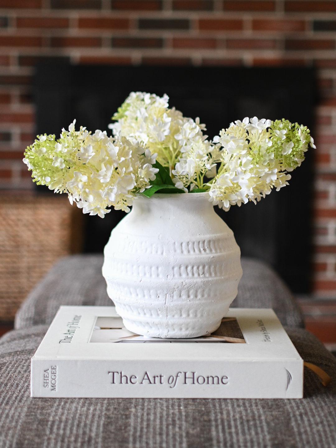 Faux White and Green Hydrangea Stem - Maple Village Lane