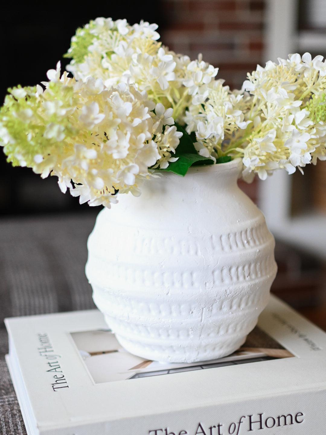 Faux White and Green Hydrangea Stem - Maple Village Lane