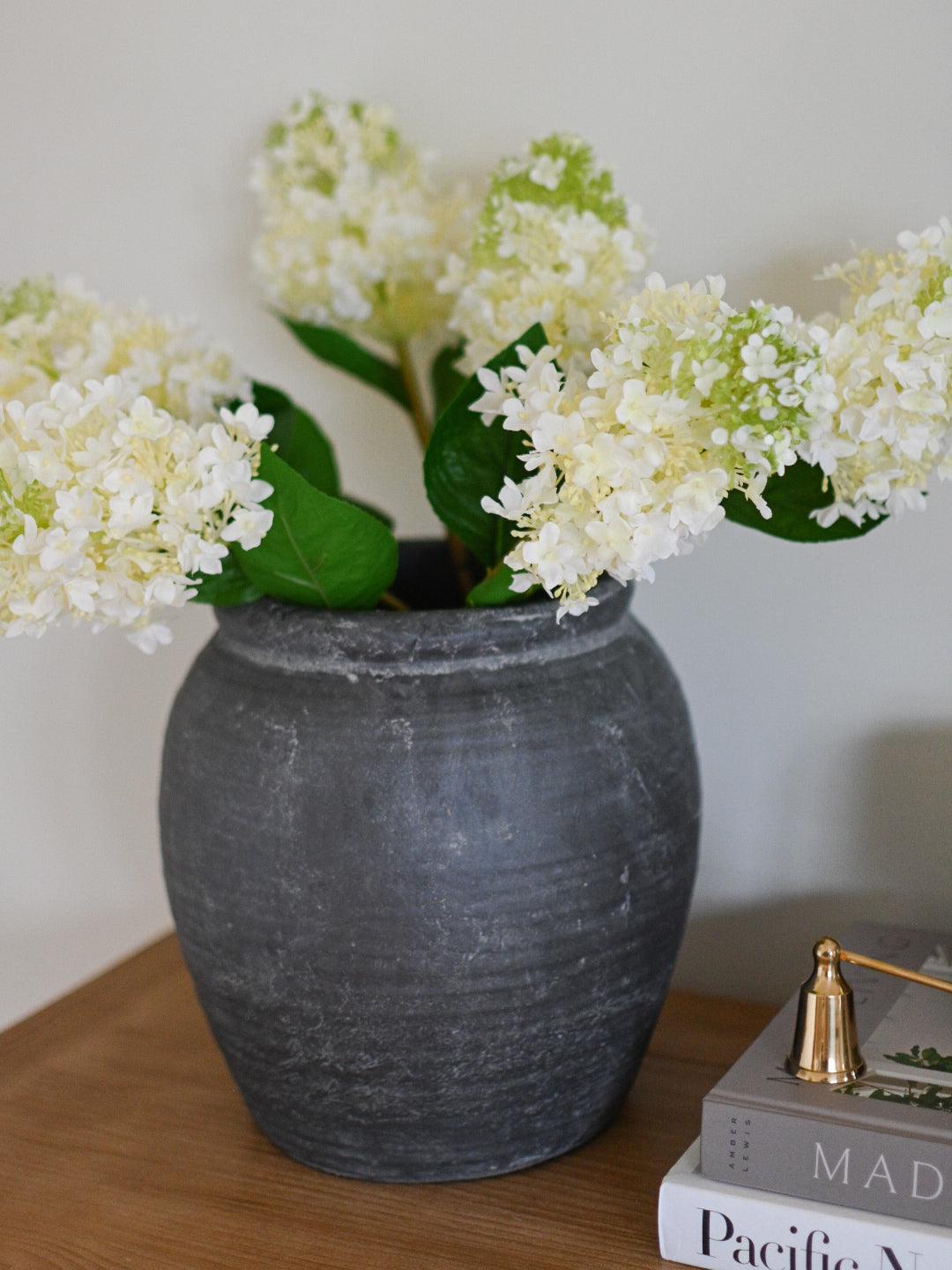 Faux White and Green Hydrangea Stem - Maple Village Lane