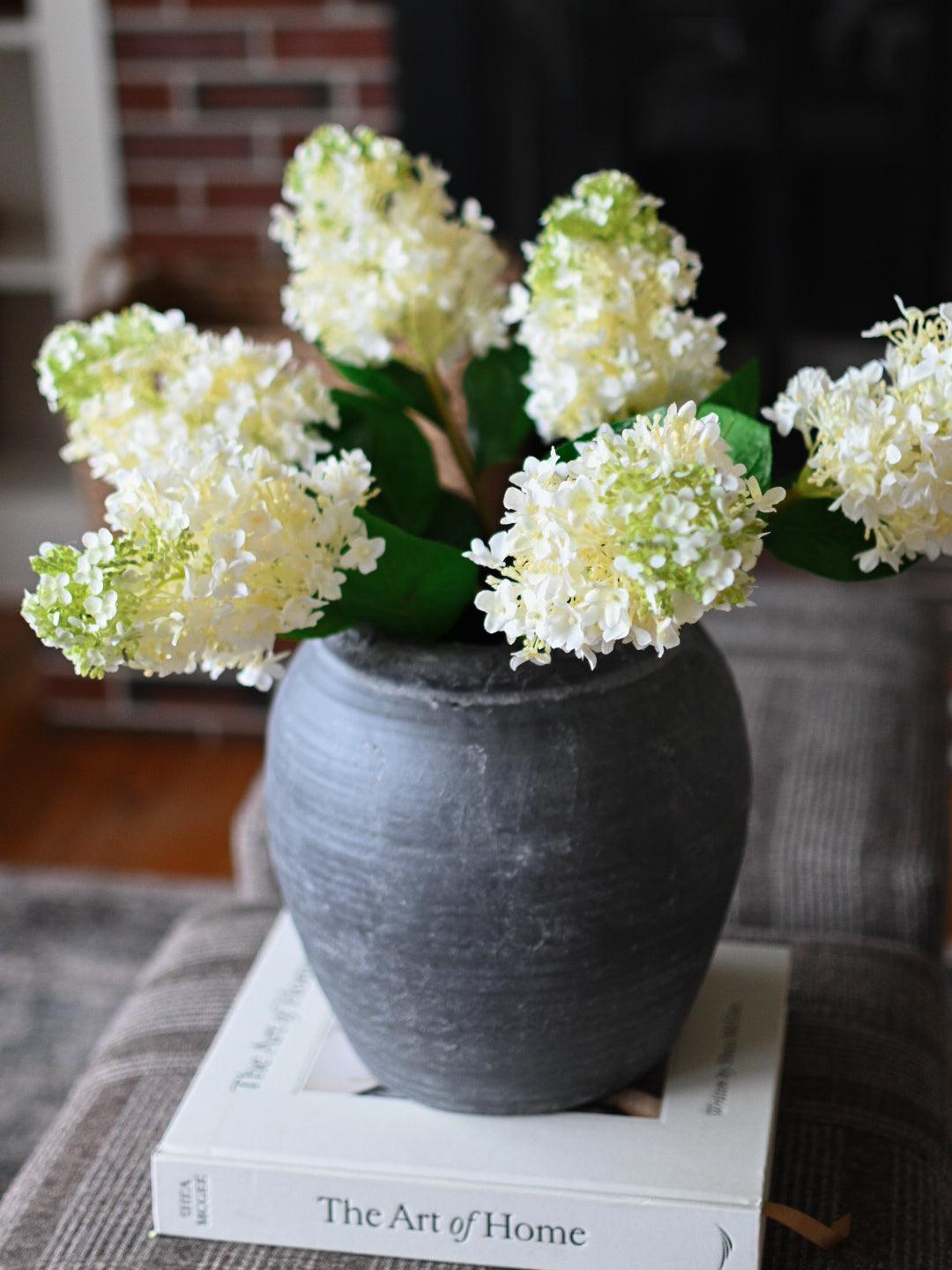 Faux White and Green Hydrangea Stem - Maple Village Lane